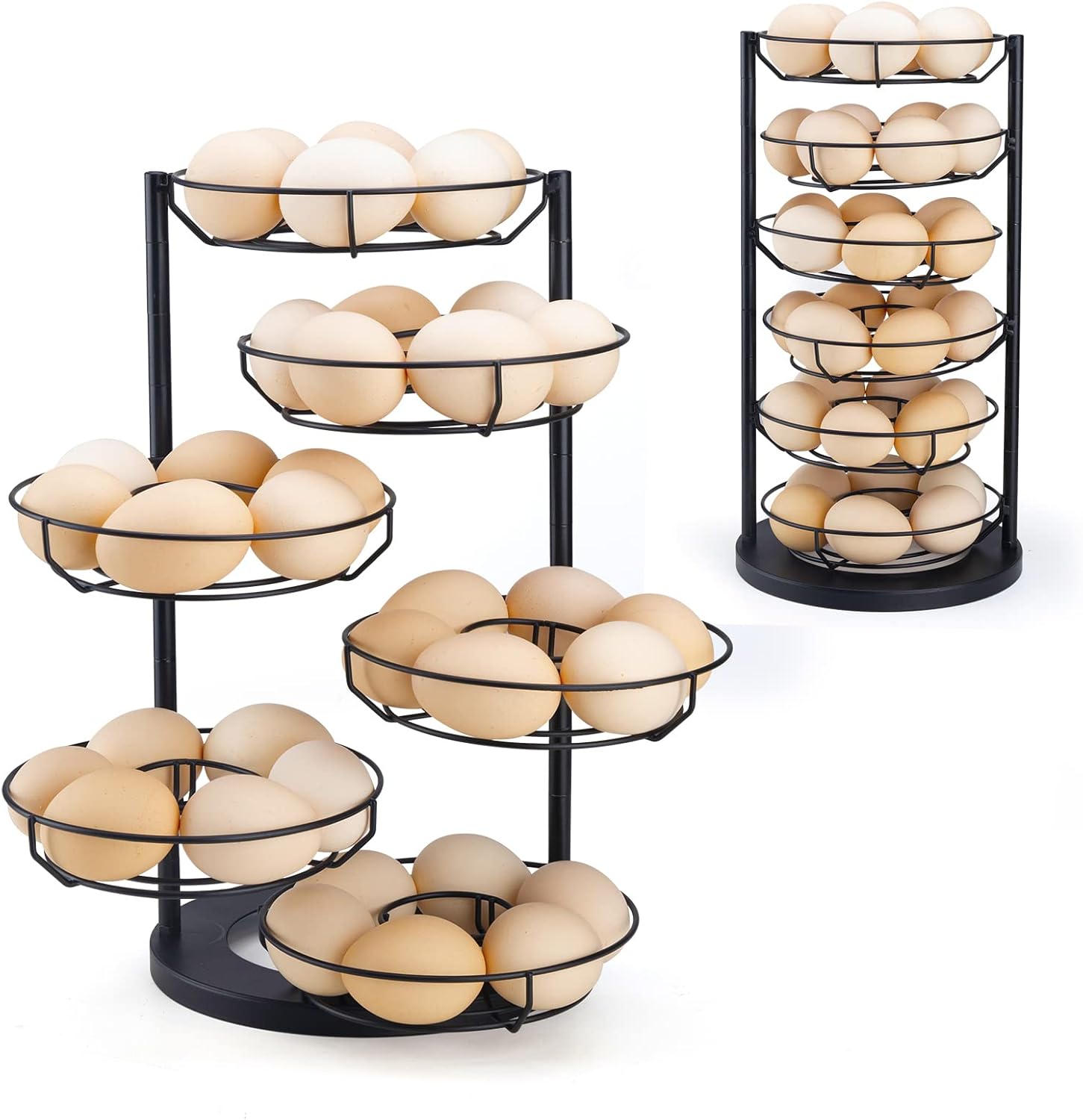 Estante dispensador giratorio de huevos para encimera para almacenamiento de huevos frescos, base estable con cesta de 6 capas (negro)