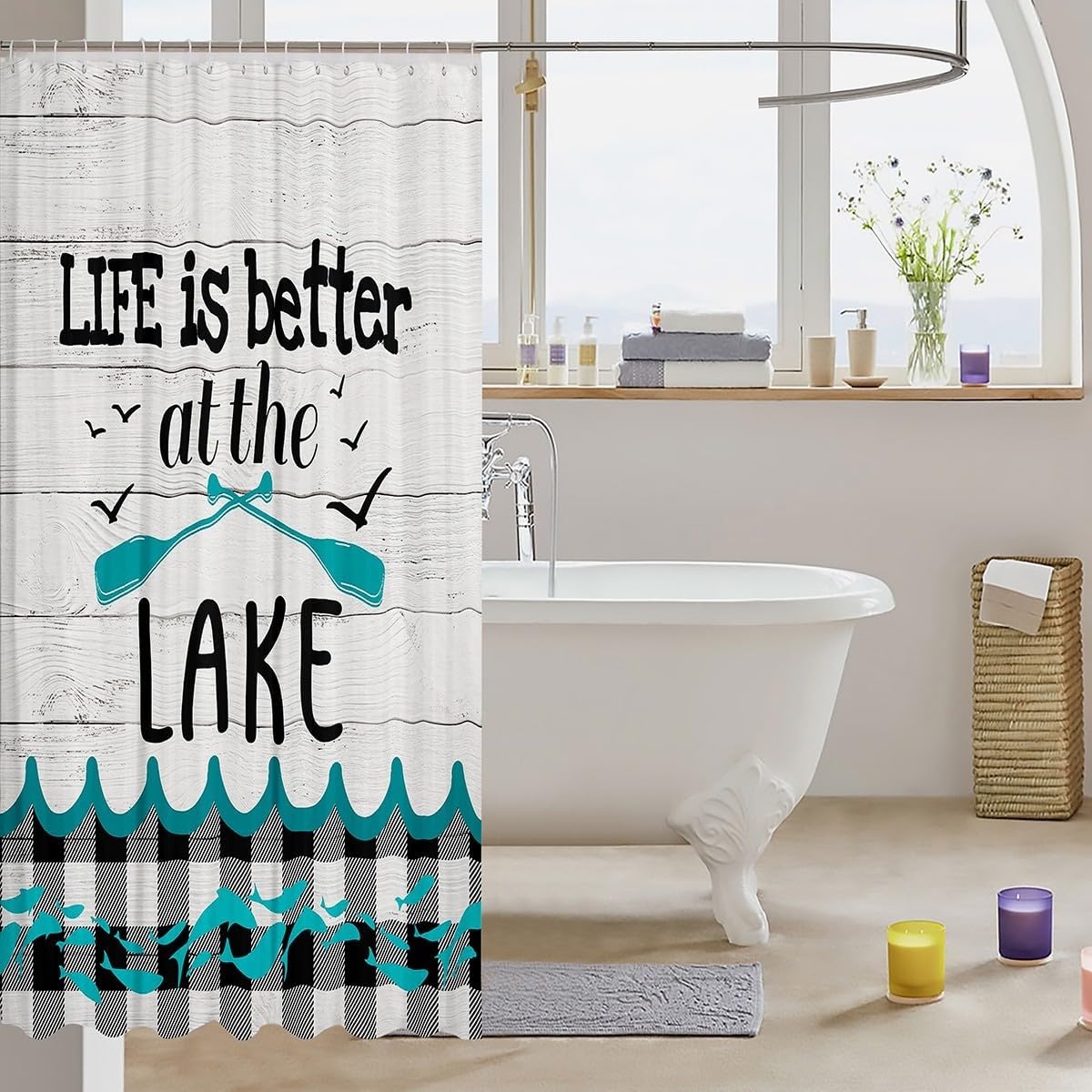 Cortina de baño con diseño de paleta de lago, decoración de lago y vida, accesorios de baño para adultos y mujeres, juego de cortinas de ducha a