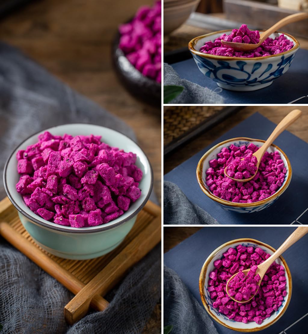 XCVFDVOR Fruta del dragón en cubitos  Cubos de fruta de dragón liofilizados  Sin azúcar añadido  Adecuado para bebidas, hornear, cereales de