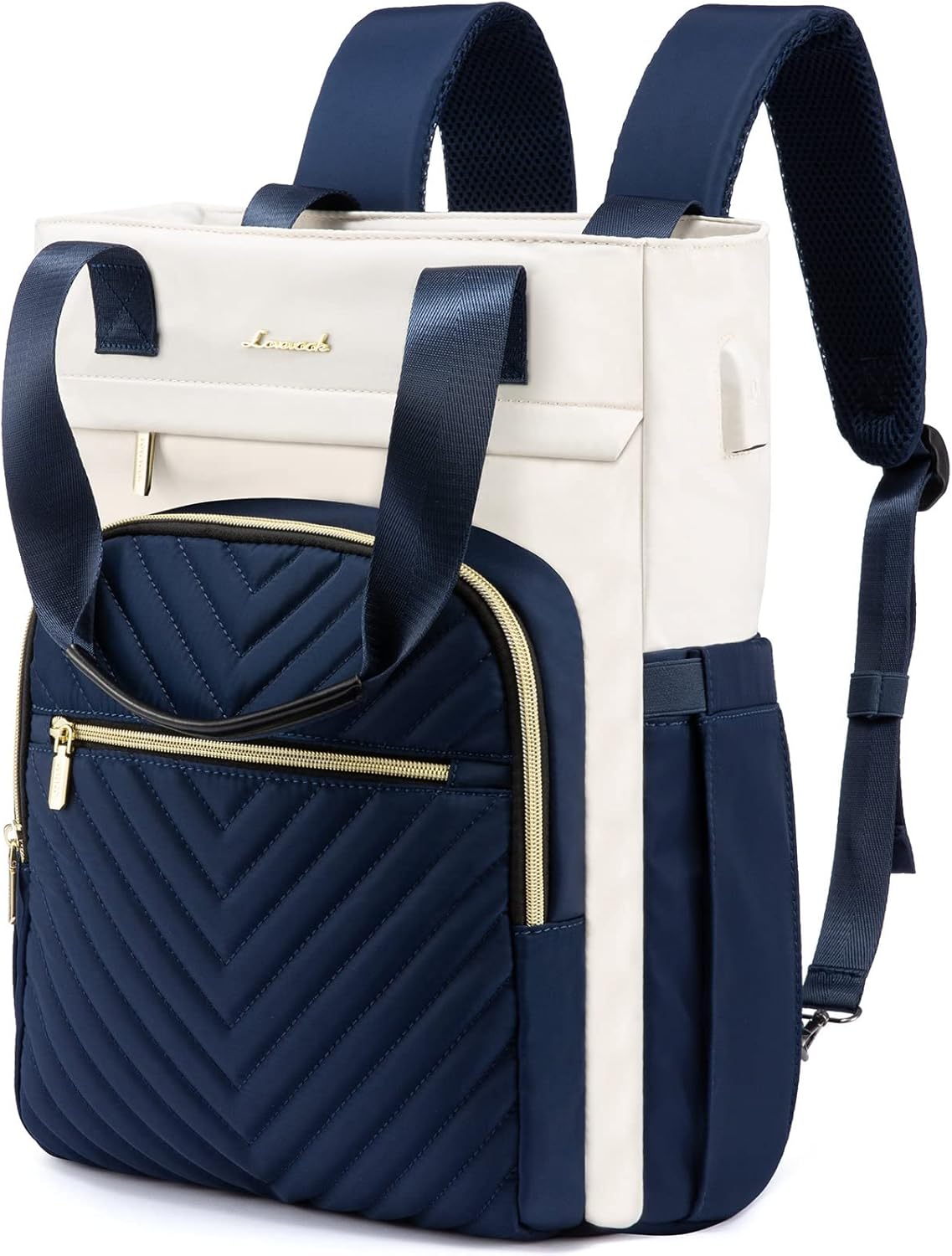 LOVEVOOK Mochila para laptop para mujer, bolsa de mano abierta para profesores, enfermeras, bolsa de mano de trabajo de 15.6 pulgadas, Azul, blanco,