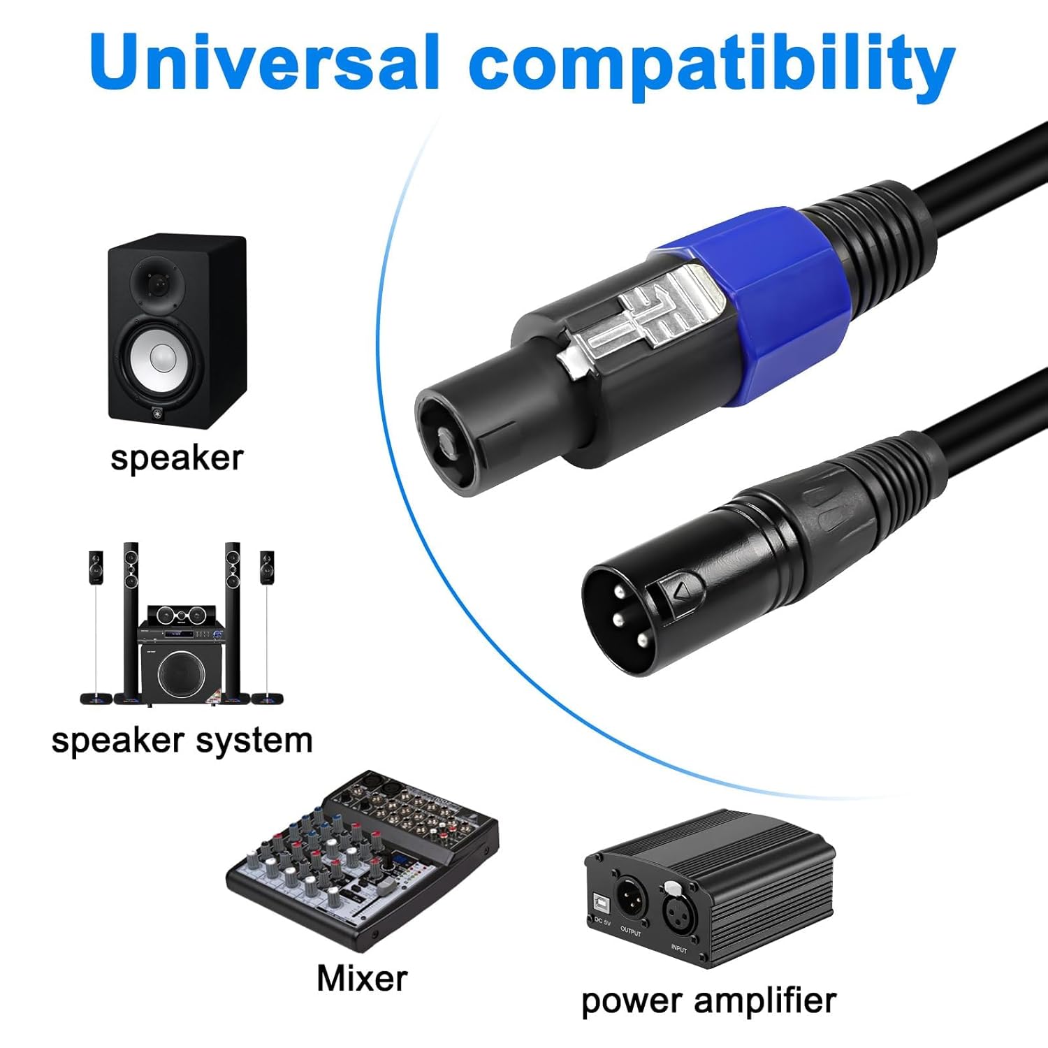 XMSJSIY Cable Speakon a XLR Audio Jack Speakon Macho a XLR 3Pin Macho Micrófono Extensión Cable Extensor Cable Speakon Altavoz Cable con Cierre de