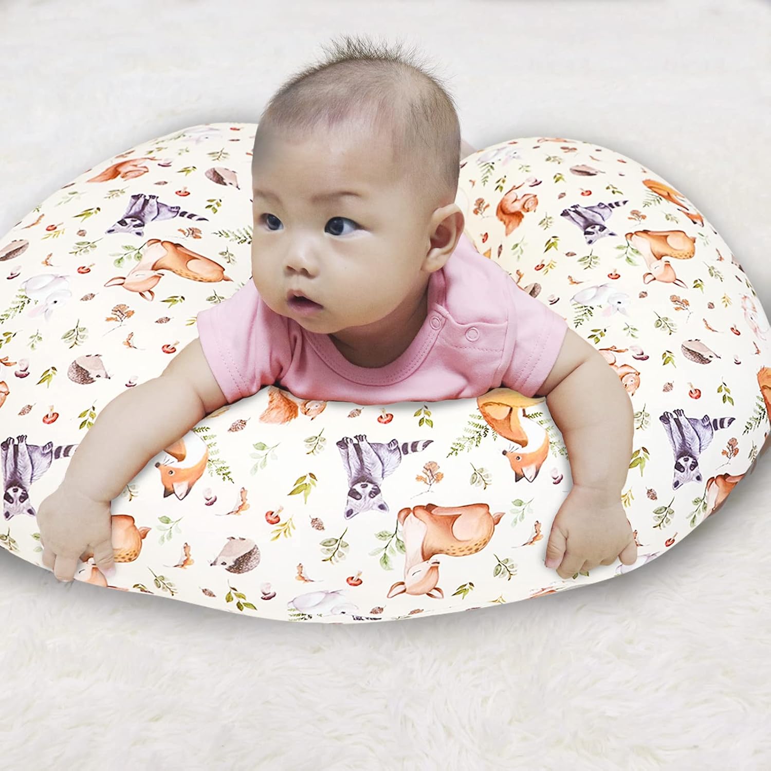 Funda de almohada de lactancia para bebé, niño y niña, ultra suave, cómoda, elástica, extraíble, para almohadas de lactancia materna, animales del