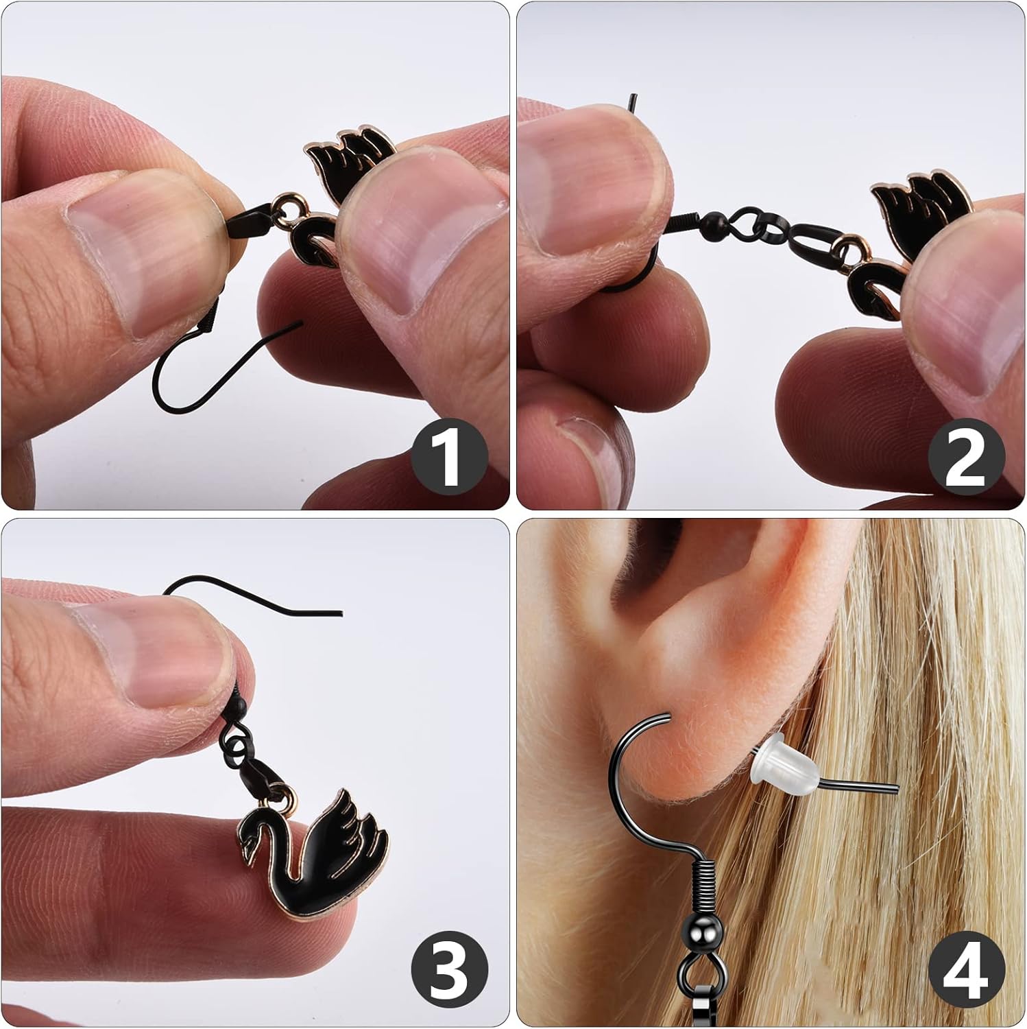 Ganchos para aretes, 50 unidades25 pares, cables de oreja negros de acero inoxidable, ganchos de pez, piezas hipoalergénicas para hacer joyas de