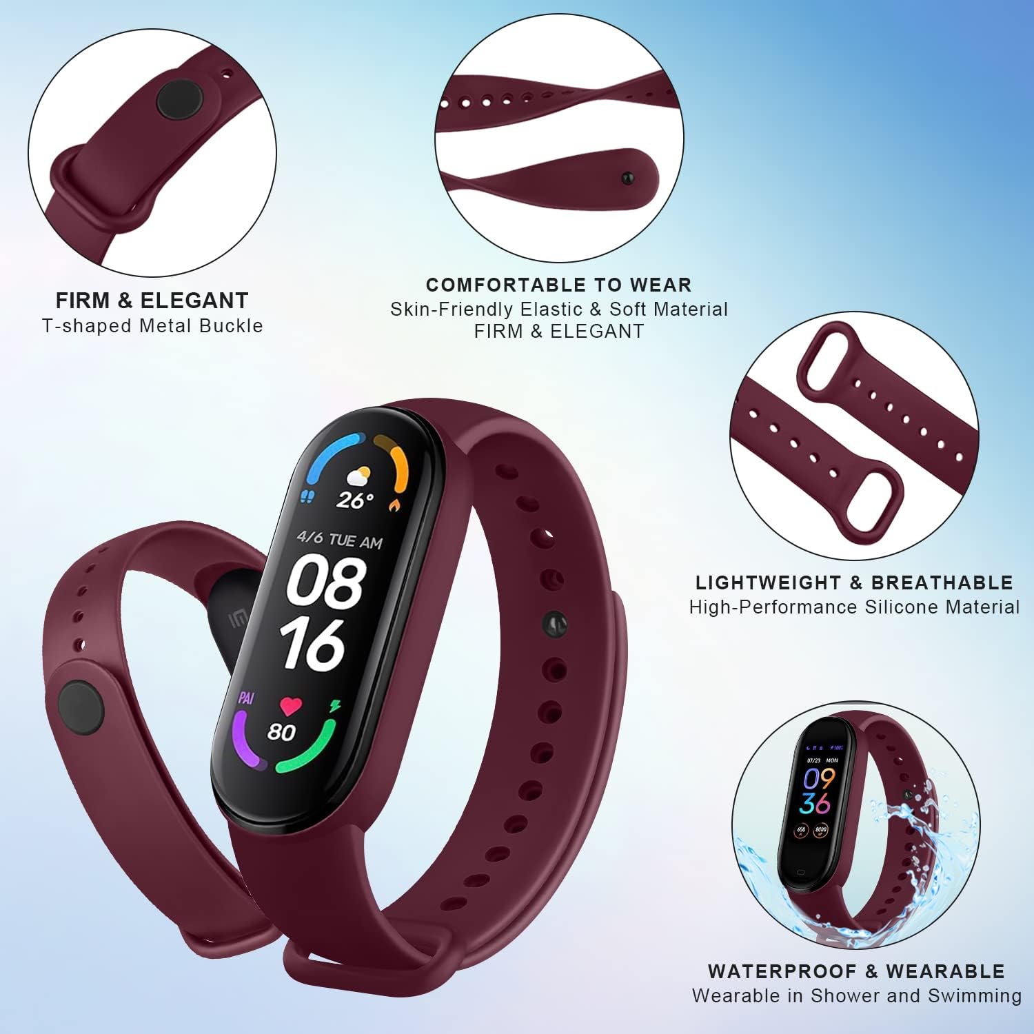 Wanme Bandas para Amazfit Band 5 correas de repuesto para mujeres y hombres, paquete de 2 correas deportivas de silicona compatibles con Amazfit