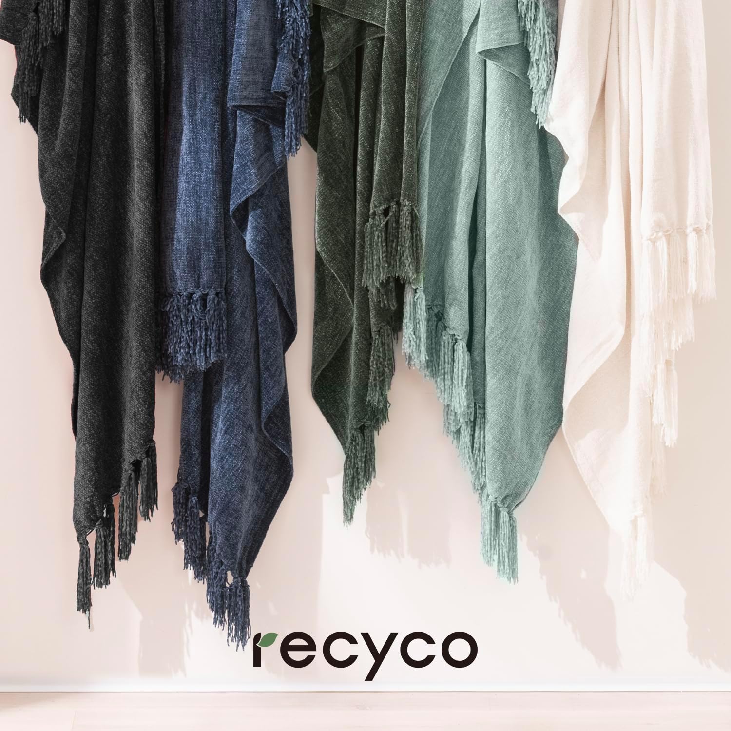 RECYCO Manta de chenilla suave y acogedora con borlas con flecos para sofá, silla, cama y sala de estar, regalo (verde oscuro, 50 x 60 pulgadas)
