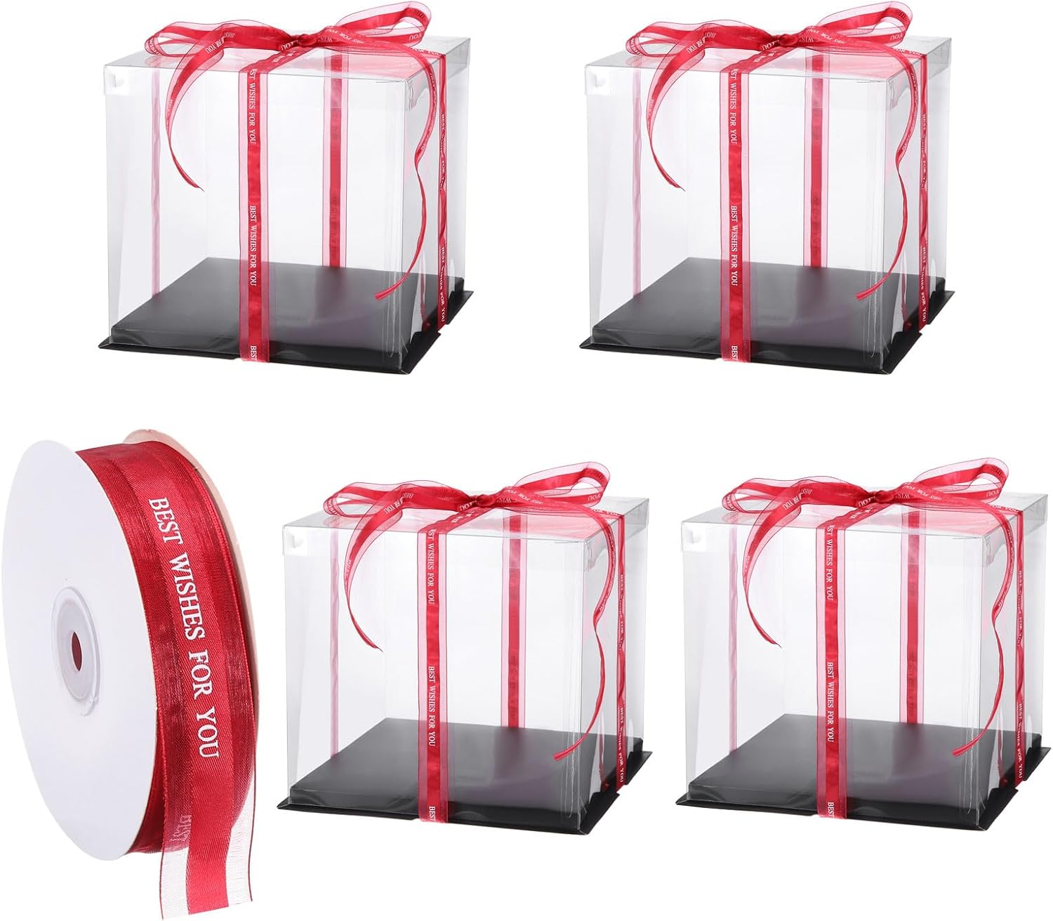 uxcell Caja transparente para tartas, 4 piezas de 10 x 10 x 10 pulgadas, cajas altas para pasteles con cinta para embalaje de pasteles de 8