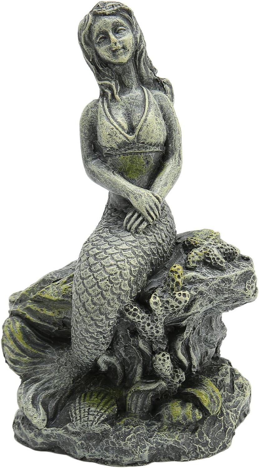 Decoraciones de pecera de sirena, estatua de sirena de acuario, hermosa decoración de resina segura para peceras para decoraciones