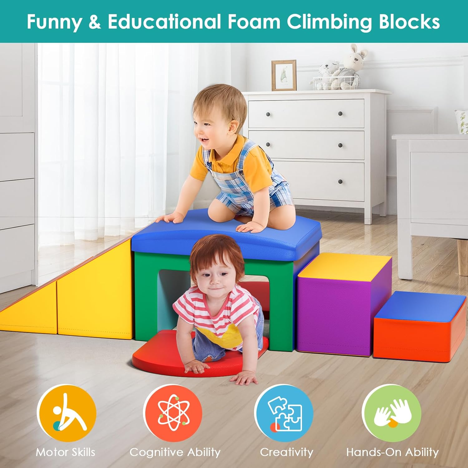 Ixdregan Bloques de escalada de espuma para niños pequeños, 6 piezas de escalada suave para niños, juguetes de escalada para niños pequeños con
