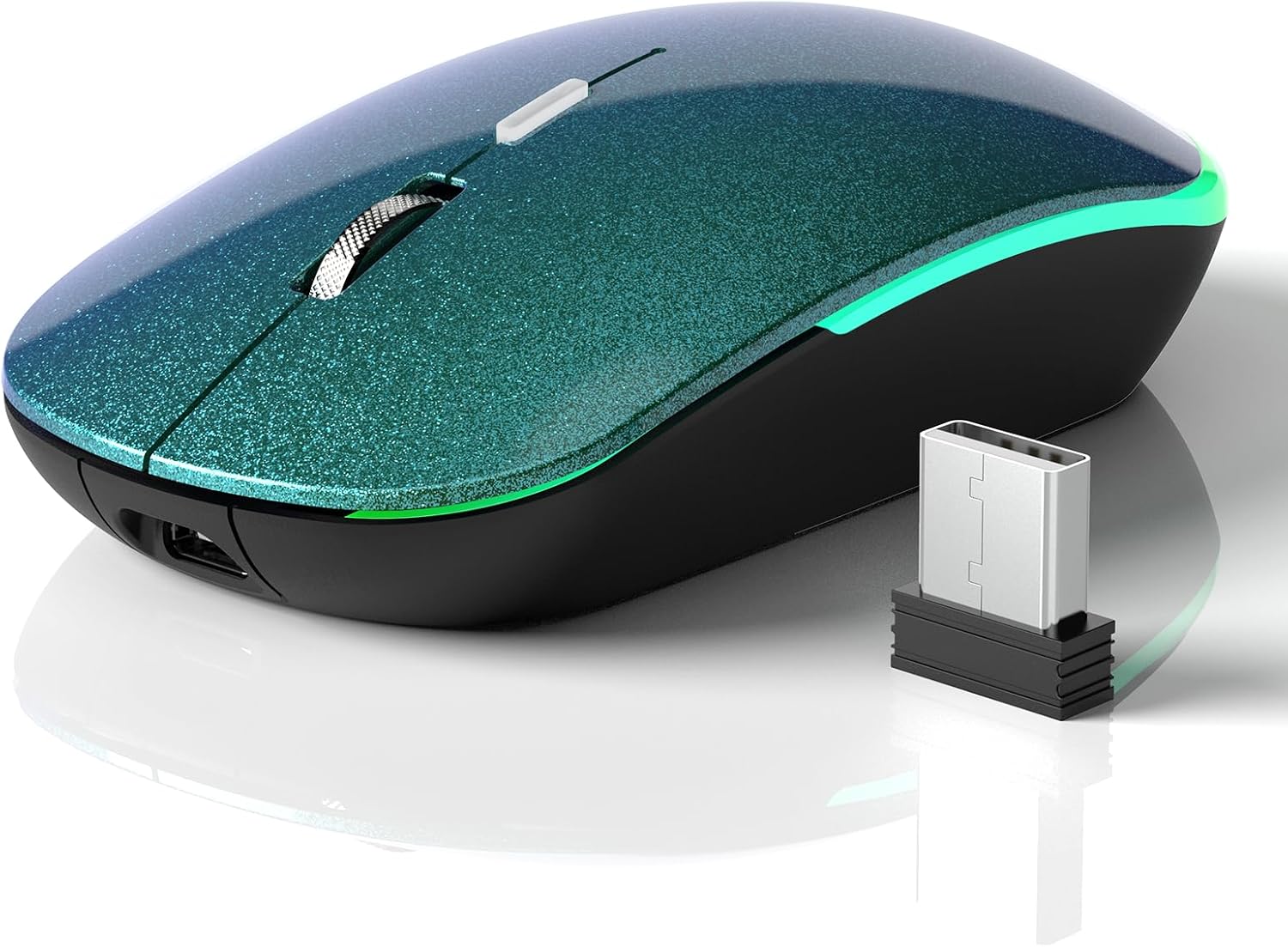Mouse inalámbrico, mouse USB para computadora de 2.4 G, recargable RGB, ultra silencioso, mouse inalámbrico portátil para PC, laptop, escritorio,