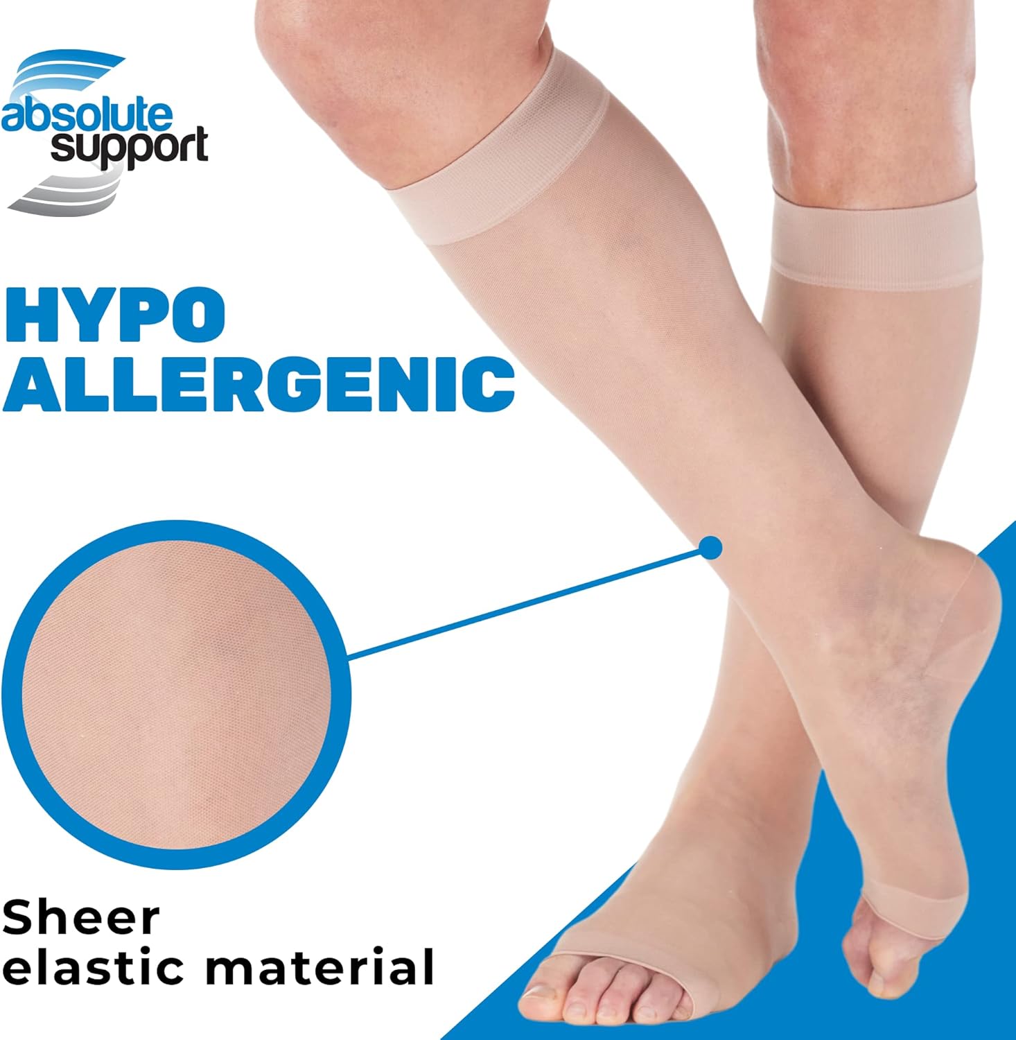 ABSOLUTE SUPPORT Hechos en Estados Unidos – Calcetines de compresión para mujer de circulación de 15-20 mmHg, punta abierta – A111, Desnudo