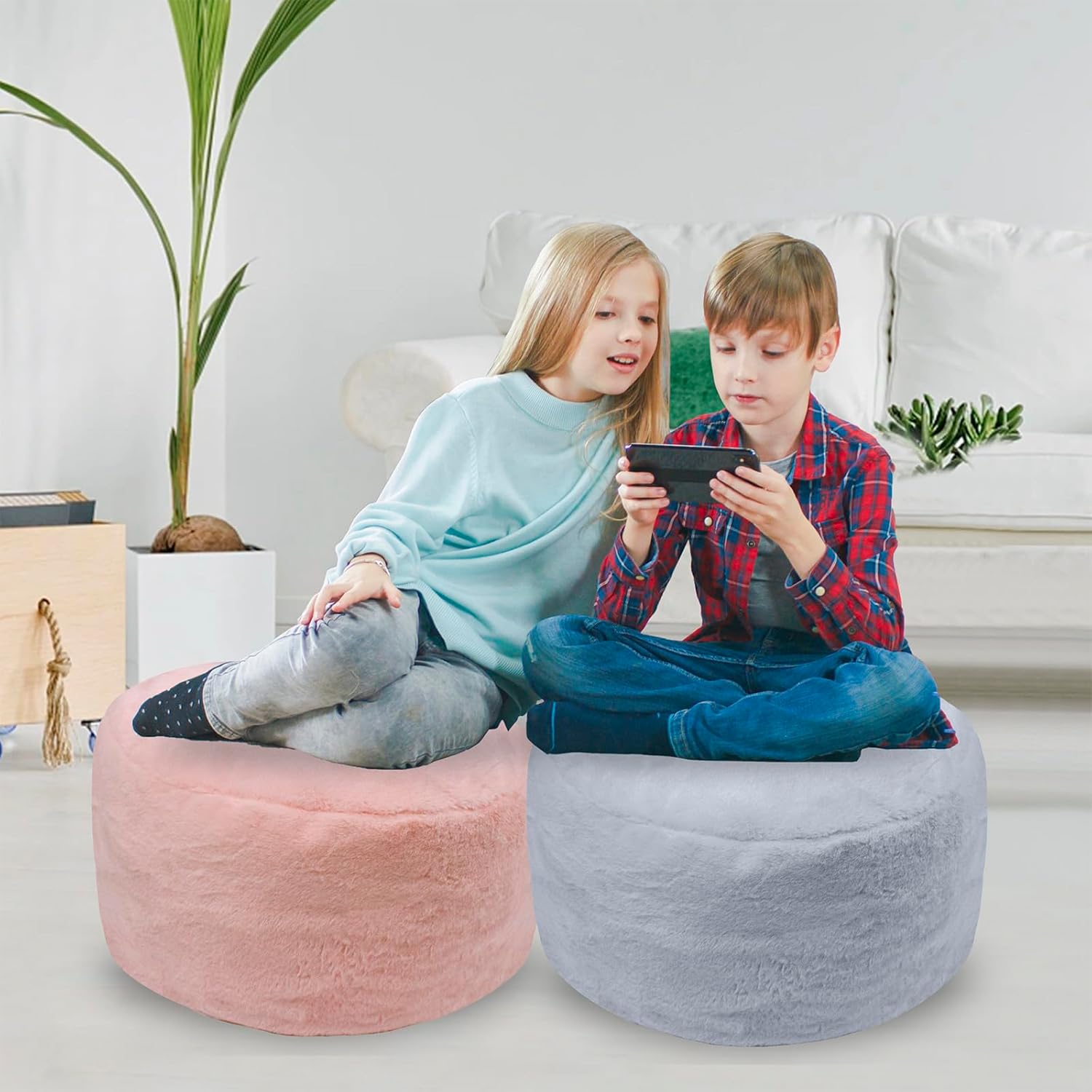 GLAXYFUR Funda de puf sin relleno, taburete de piel sintética, solución de almacenamiento de 20 x 12 pulgadas, puf (sin relleno), reposapiés para