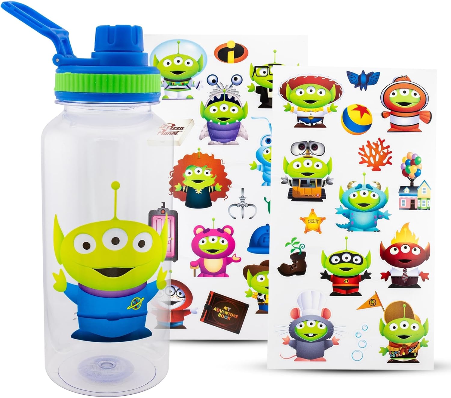 Silver Buffalo Disney Pixar’s Toy Story Alien Dressed Up As Pixar Characters Twist Spout Botella de agua de plástico con calcomanías You Stick
