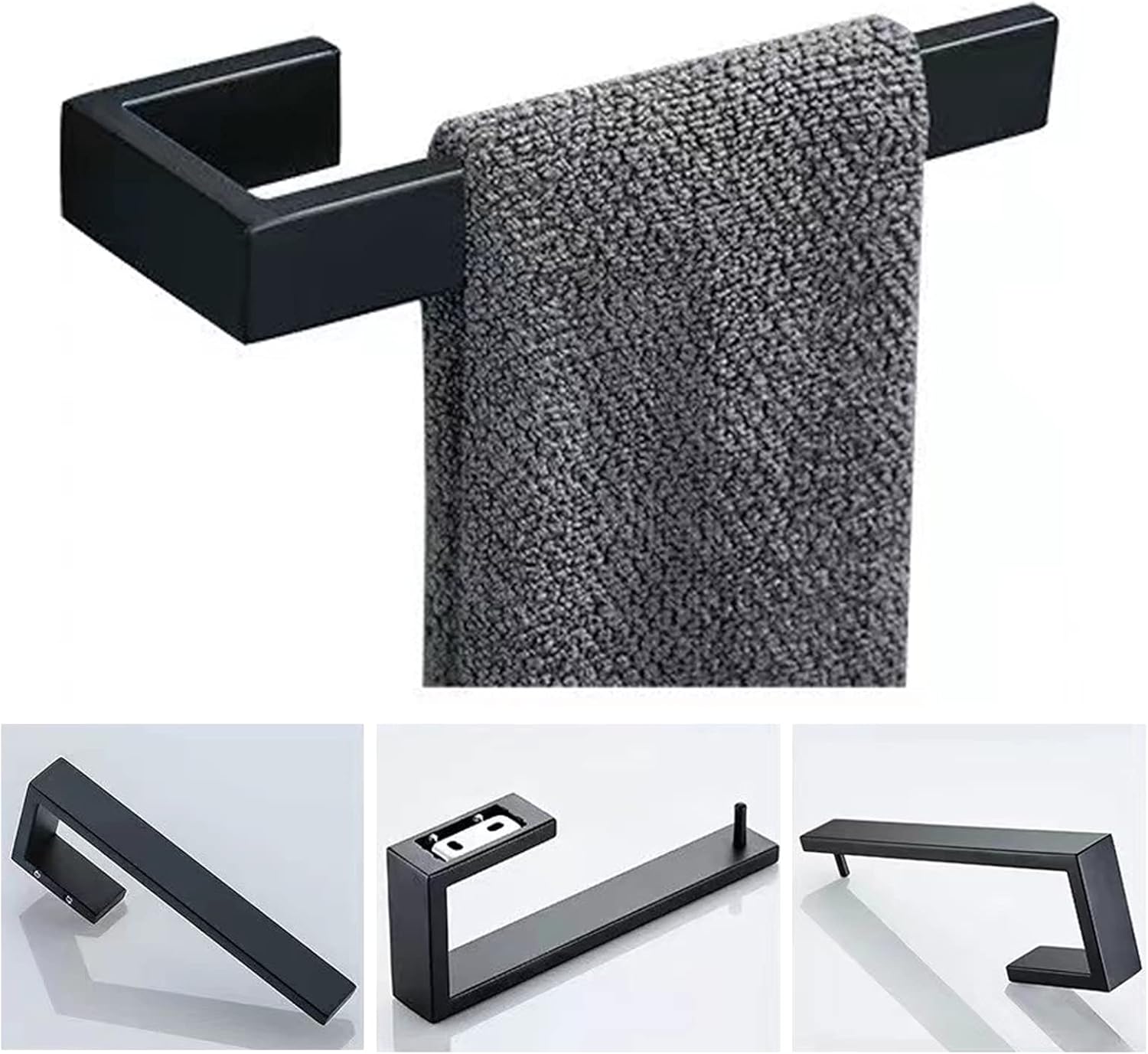 Toallero de mano de 2 piezas, anillo de toalla  Toallero grueso de acero inoxidable SUS 304 para pared de baño, barra de toalla de mano rectangular