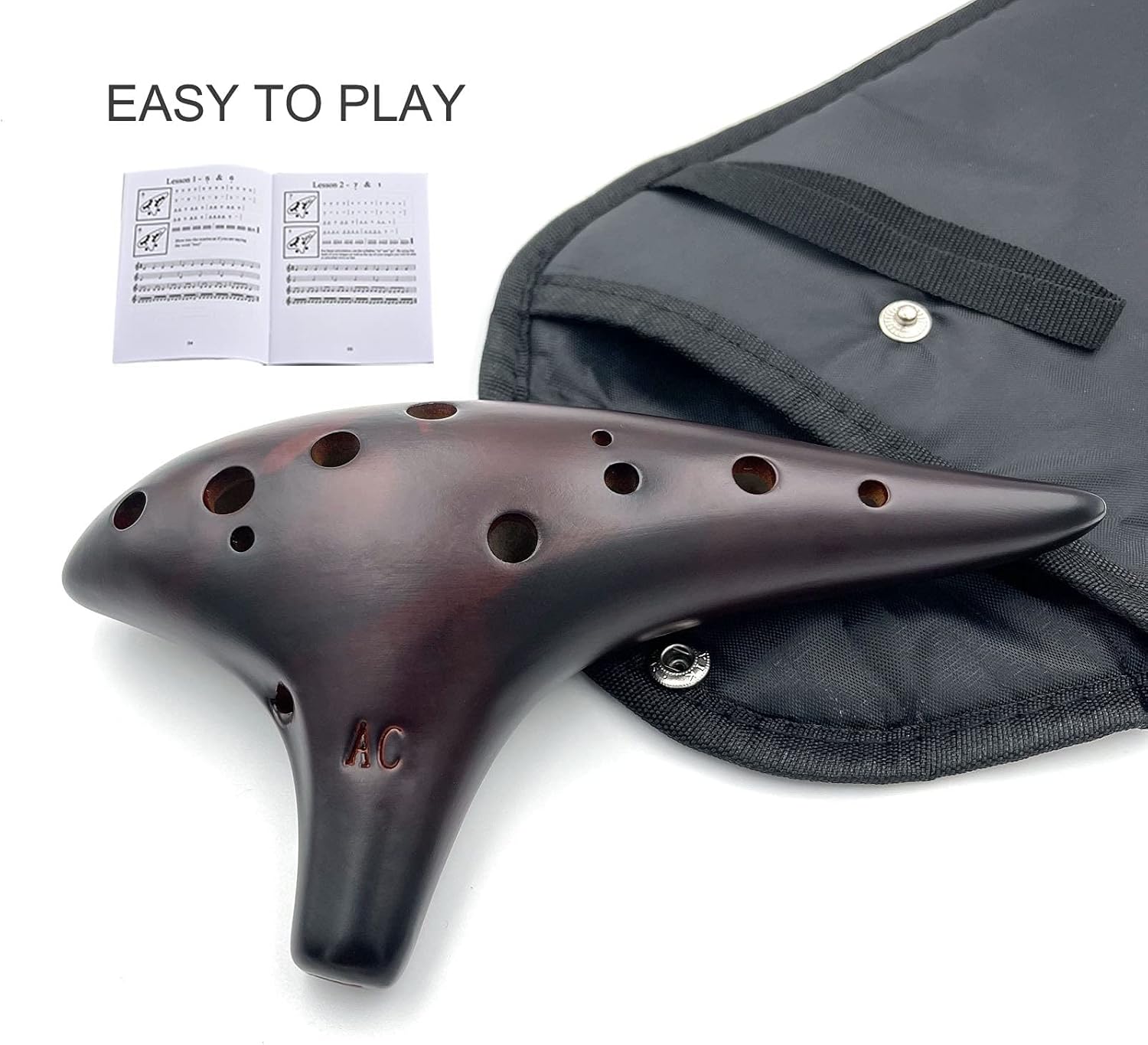 Ocarina Piccolo de cerámica ahumada de 12 hoyos Alto C, instrumento musical, regalo para adultos con bolsa de correa para el cuello