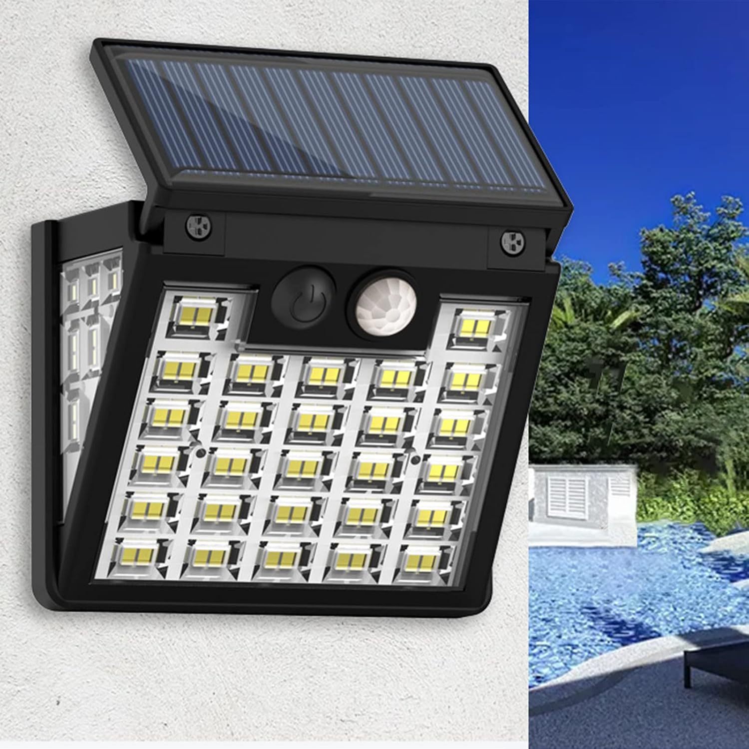 Luces solares impermeables IP65 para exteriores, 3 modos de luces solares con sensor de movimiento, luz solar LED para escaleras al aire libre,