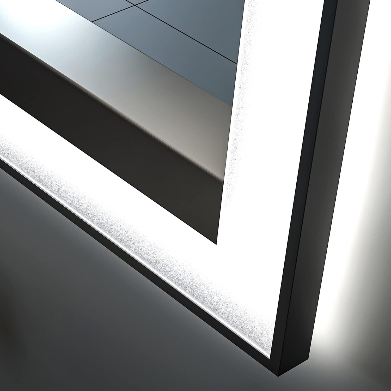 Espejo de baño LED enmarcado de 72 x 40 pulgadas, espejo de tocador grande iluminado para pared, regulable, antivaho, a prueba de roturas, memoria