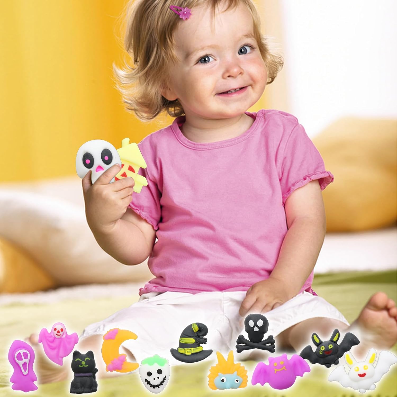 50 piezas de juguetes esponjosos Mochi para fiestas de Halloween, mini juguetes esponjosos, lindos juguetes para apretar, alivio del estrés,