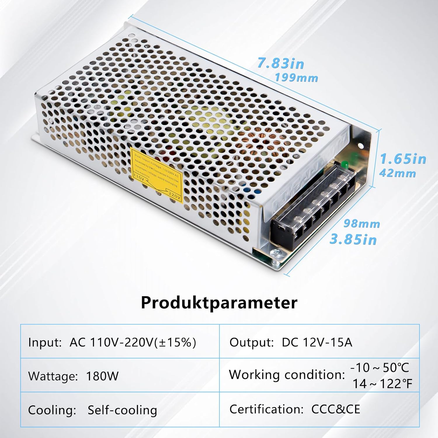Fuente de alimentación conmutada de 12V 15A 180W DC AC 100V240V a DC-12V Adaptador de corriente, voltaje constante del transformador, adecuado para