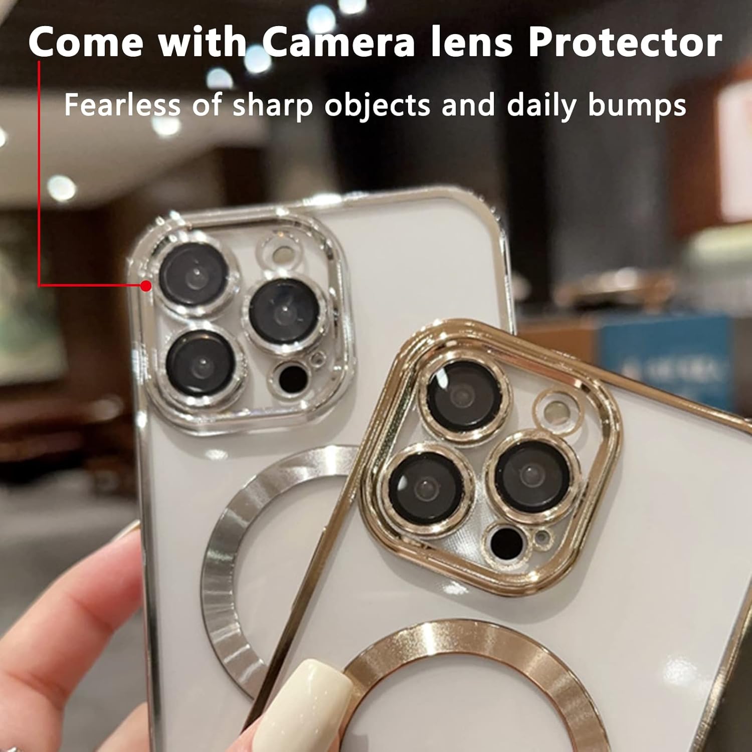Haeuorey Funda magnética transparente para iPhone 14 Pro Max con protector de lente de cámara, compatible con MagSafe a prueba de golpes, delgada,