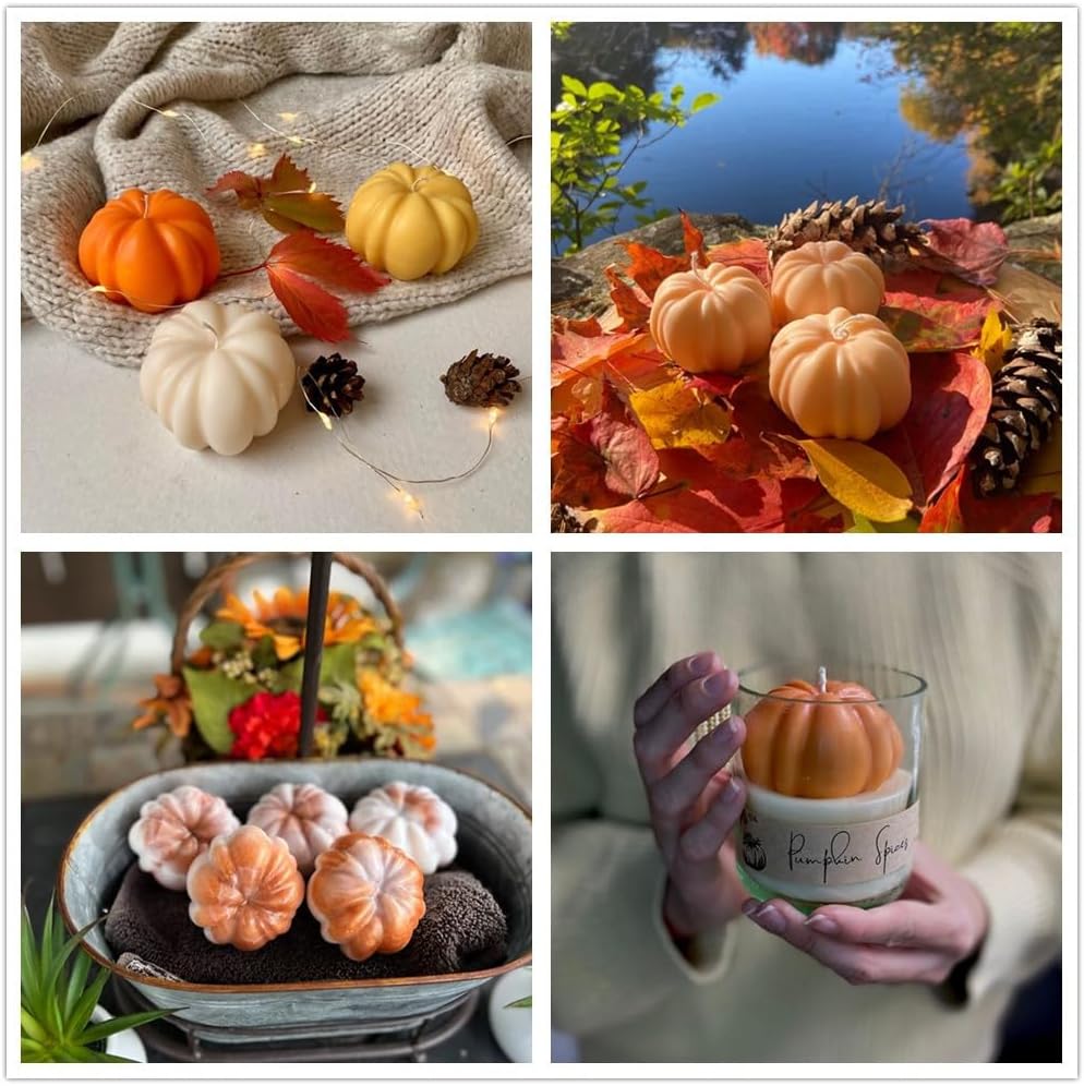 Molde de silicona de calabaza 3D, paquete de 2 moldes de velas de Halloween, molde de calabaza de Acción de Gracias, moldes de jabón de otoño para