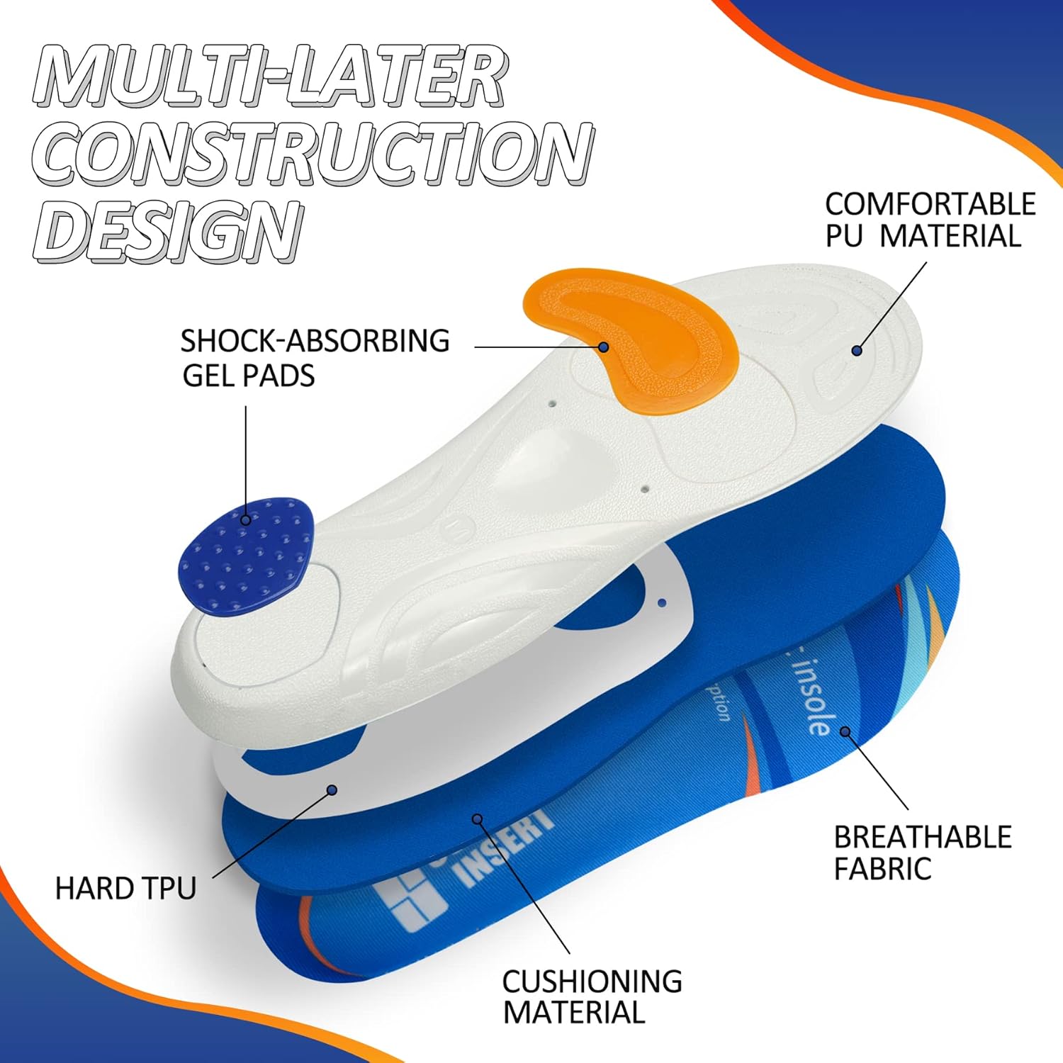 SUPPORTINSERT Alivio de la fascitis plantar, pies planos, soporte de arco, plantilla de gel para correr, para hombres y mujeres, plantillas