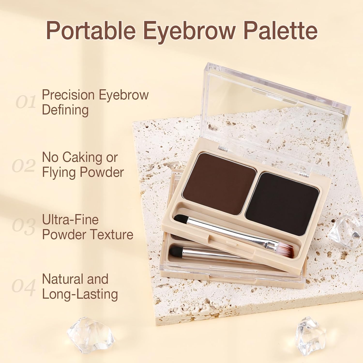 Boobeen Paleta de cejas de 2 colores, maquillaje en polvo de cejas para esculpir y definir cejas, kit de contorno de ojos con aplicador de pincel