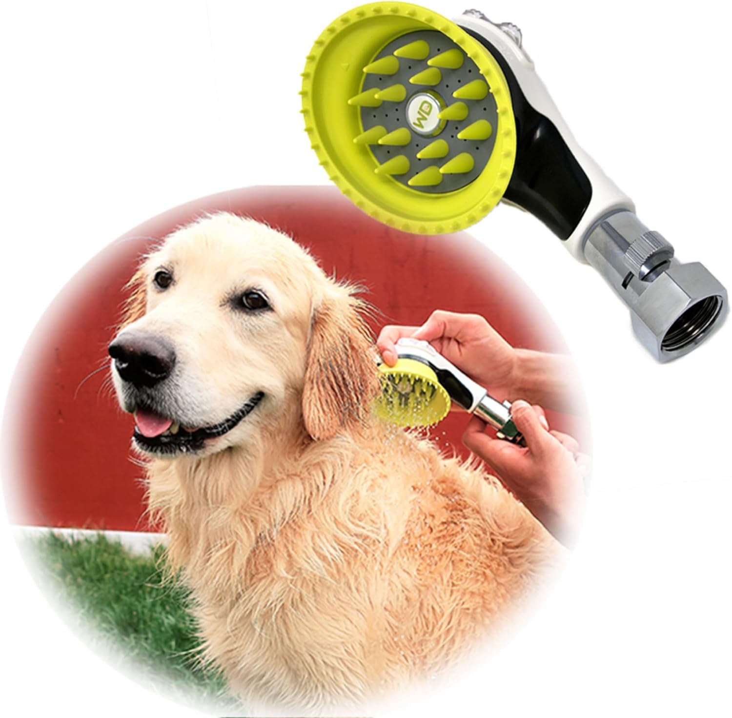 Wondurdog Accesorio de manguera de jardín para lavado de perros y enjuague de patas para exteriores, protector contra salpicaduras y boquilla de