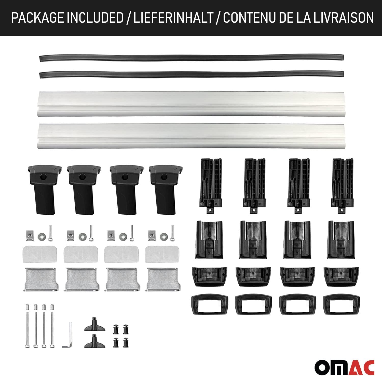 OMAC Juego de barras transversales para Mazda 2 Hatchback 2011 a 2015, portaequipajes, 165 libras, 2 piezas, color plateado