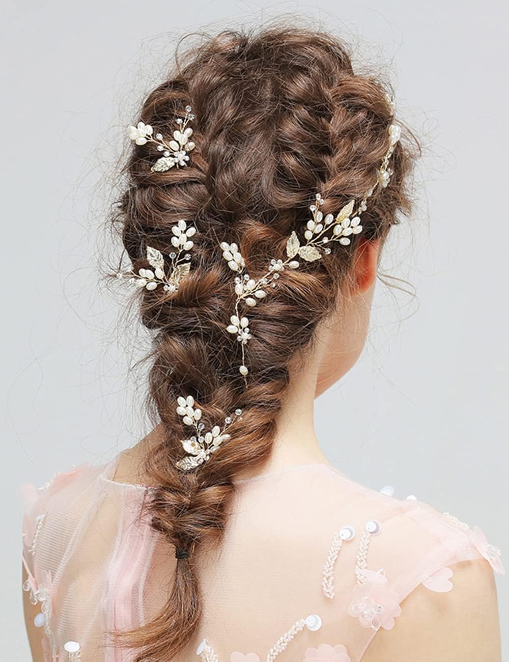 Jumwrit Juego de 3 horquillas para el cabello de novia y diadema de perlas con diamantes de imitación y 3 horquillas con flores brillantes,