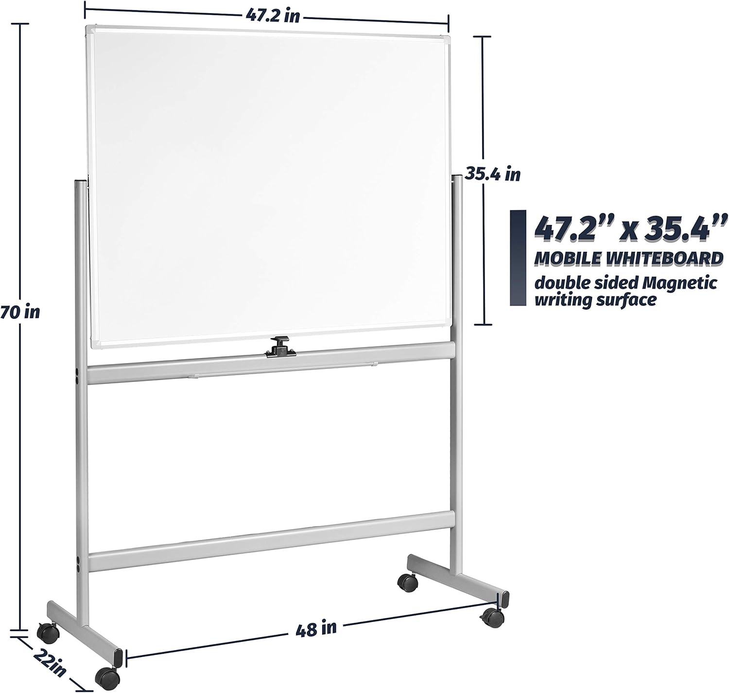 INNOVART Pizarra blanca móvil de 48 x 36 pulgadas, pizarra magnética de borrado en seco de doble cara reversible de 360 con soporte rodante portátil
