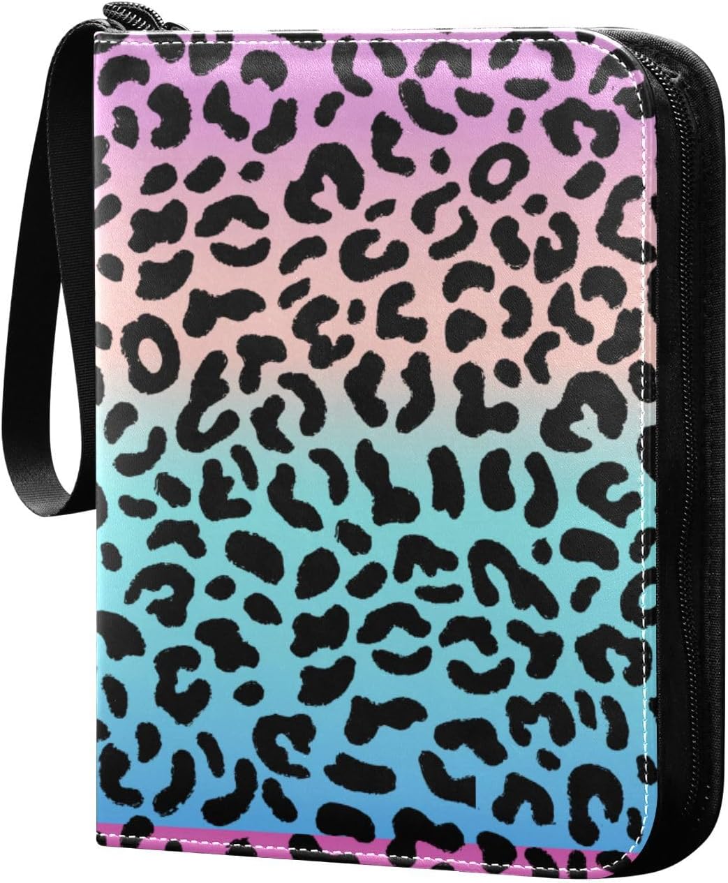 Carpeta de tarjetas coleccionables de leopardo arcoíris con 4 bolsillos con 50 fundas extraíbles, carpeta de álbumes de tarjetas de 3 anillos con
