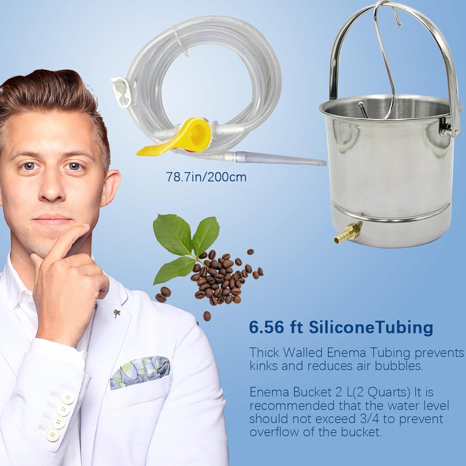 Smokitcen Coffee Enema Bucket Kit Acero Inoxidable 2 Cuartos de Capacidad para Desintoxicación Enemas - Imagen 6