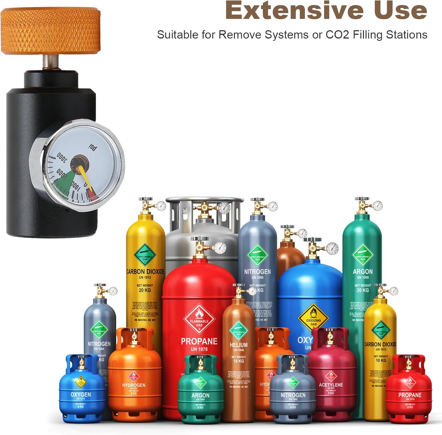 Pilipane Kit de conector de adaptador de recarga de tanque de CO2, adaptador de CO2 para fabricante de agua de corriente de soda con manómetro de