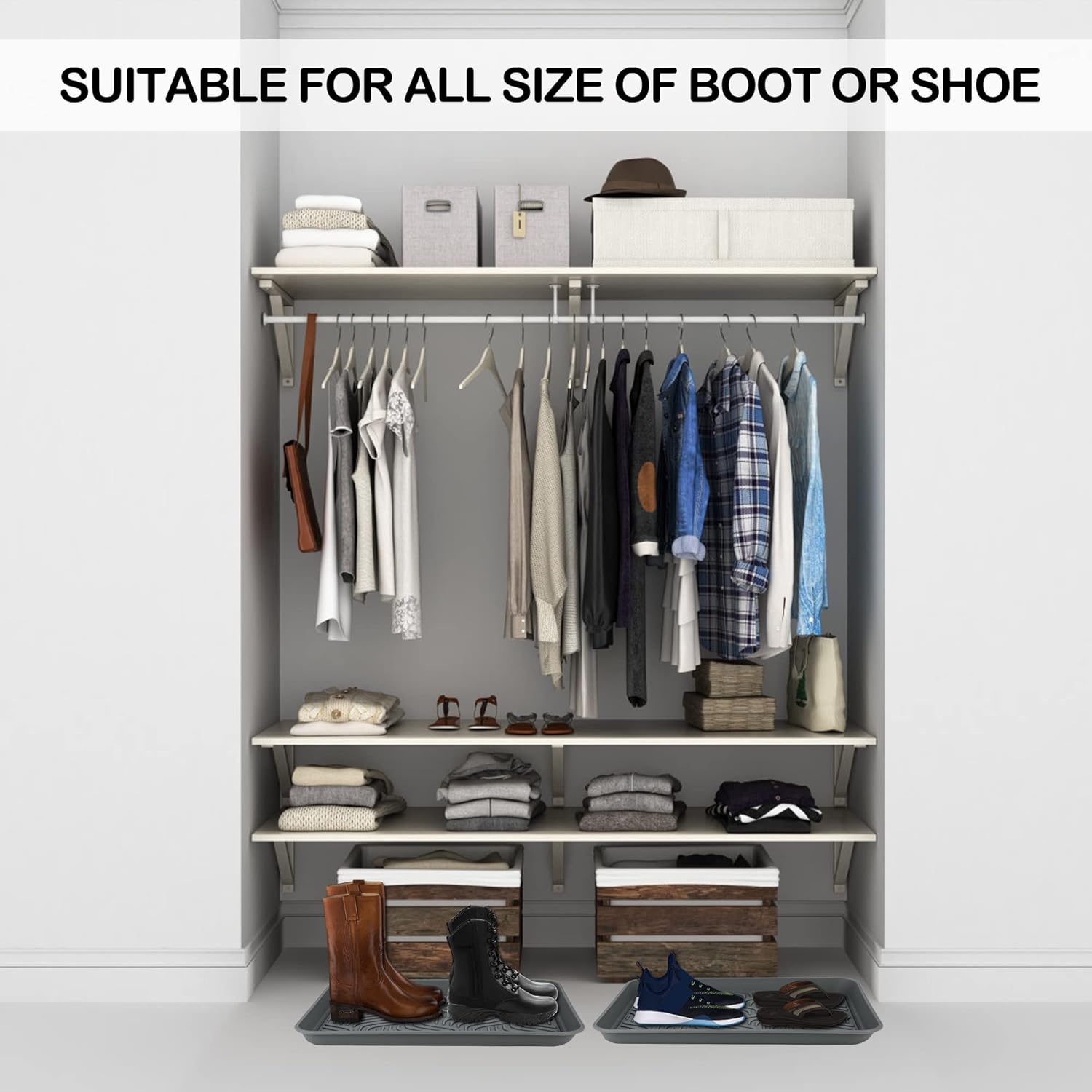 Bandeja para botas para entrada en interiores, juego de 2 bandejas negras resistentes para zapatos para todo tipo de clima (gris)