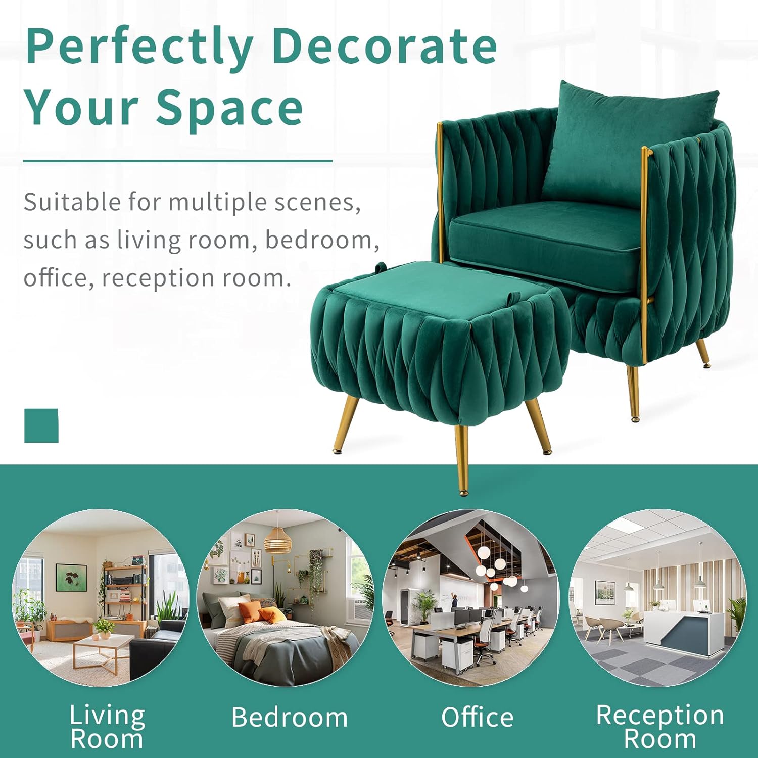 Homtique Silla decorativa de terciopelo con otomana de almacenamiento para sala de estar, moderno y cómodo sillón tapizado con almohada, sofá