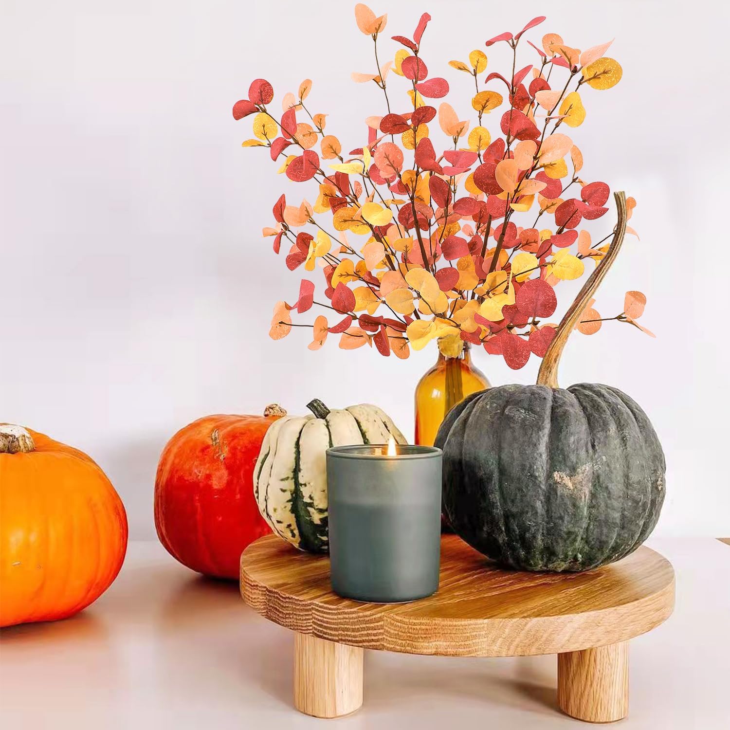 Sawowkuya 6 hojas artificiales de eucalipto de otoño, hojas de otoño, arreglos florales de otoño falsos, tallos florales de otoño, tallos de otoño