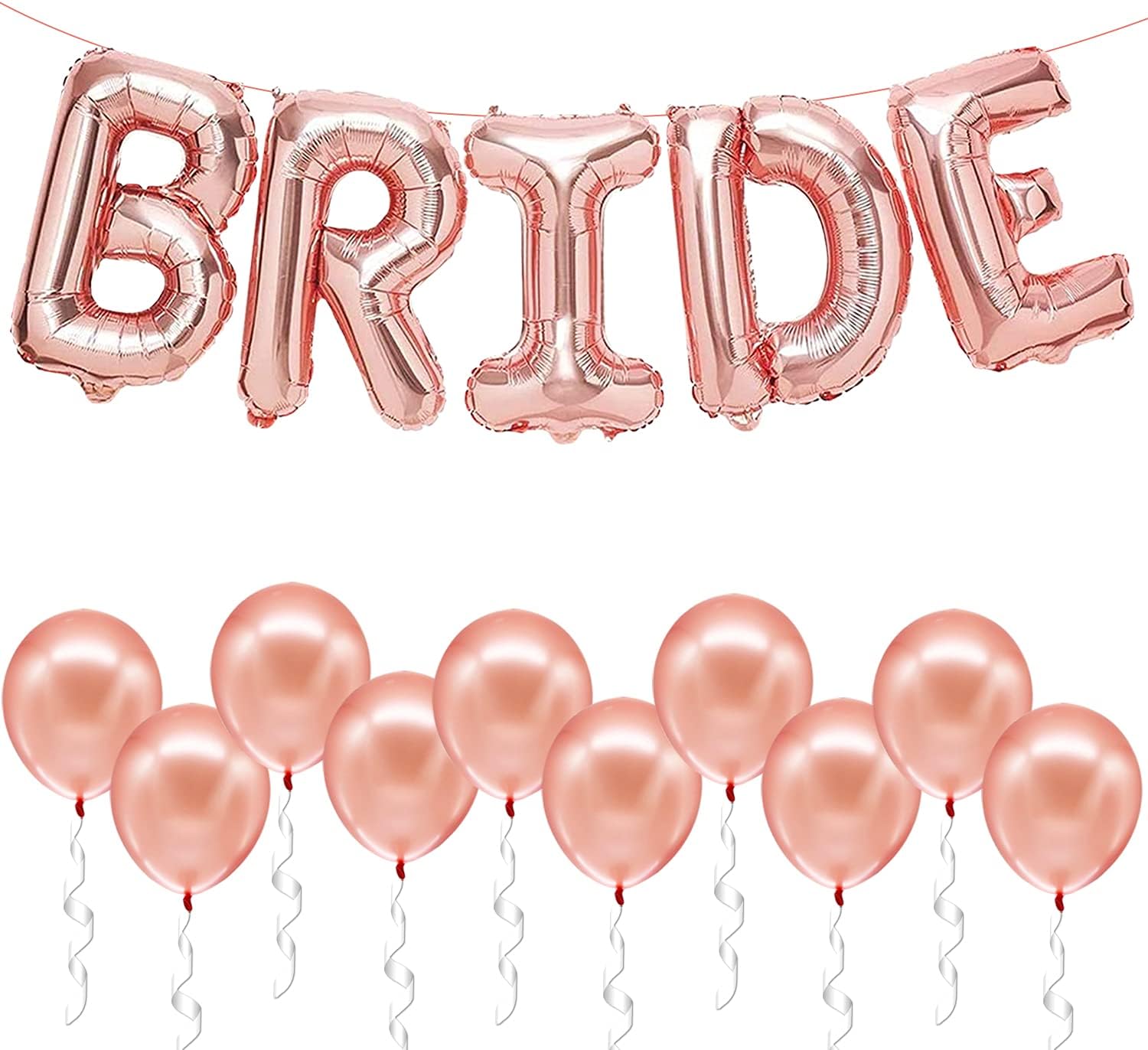 KatchOn, Juego de globos de novia de oro rosa con cortina de flecos de oro rosa iridiscente, 16 pulgadas, paquete de 17 globos de látex de novia de