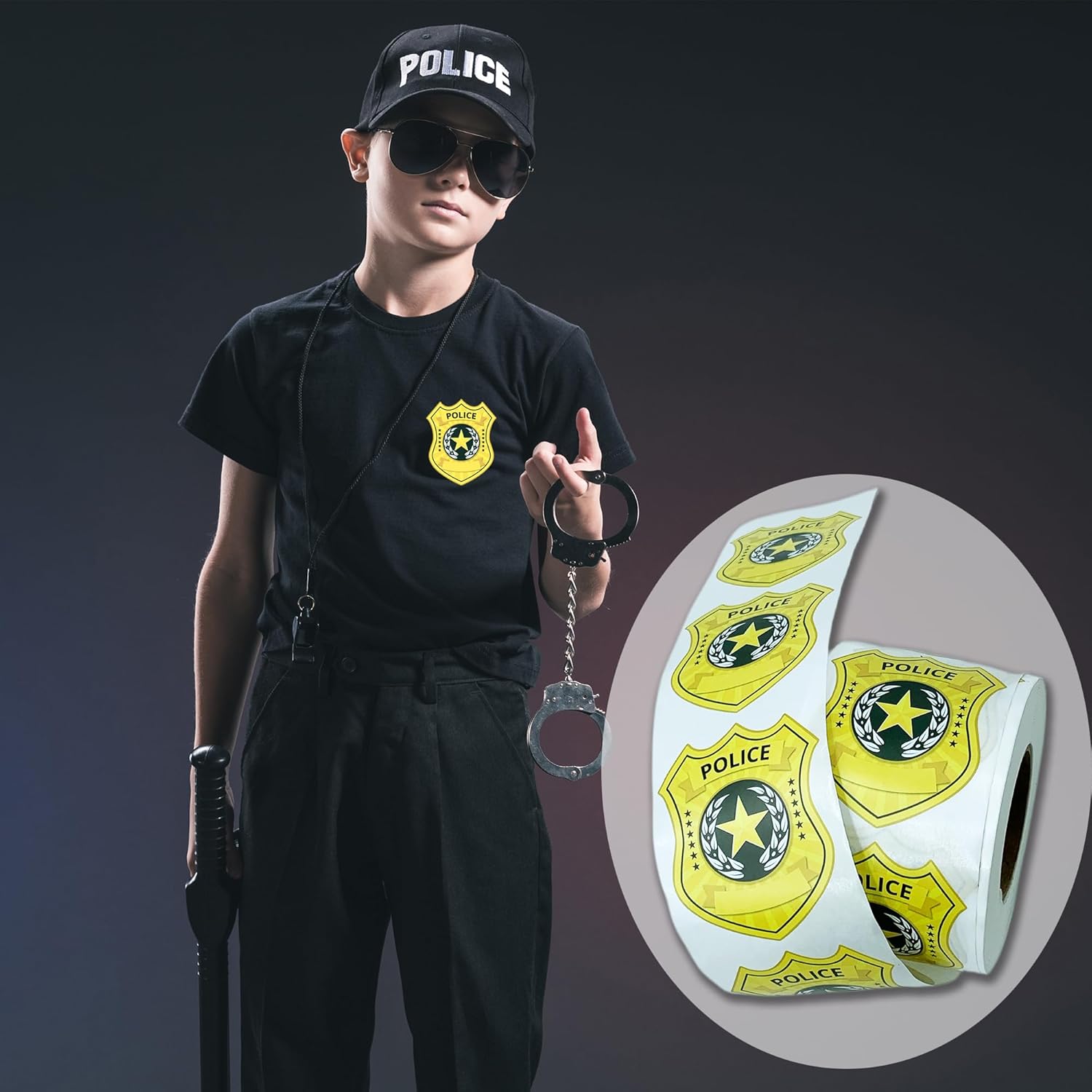 500 calcomanías de insignias de policía para niños, etiquetas de nombre de policía, suministros de fiesta de policía, regalos para niños,