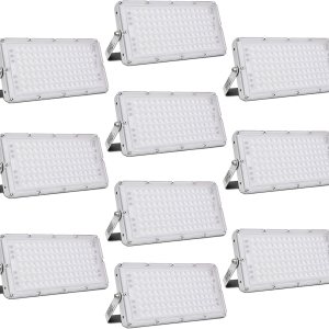 Sararoom 10 luces LED de inundación de 100 W para exteriores, IP65 impermeables, luces de seguridad LED, 9000 lm 6500 K, luz LED blanca fría para Sararoom 10 luces LED de inundación de 100 W para exteriores, IP65 impermeables, luces de seguridad LED, 9000 lm 6500 K, luz LED blanca fría para