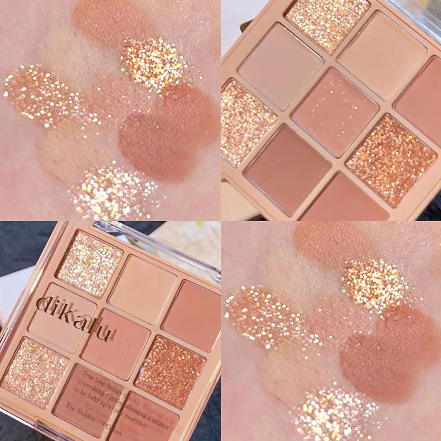 Paleta de sombra de ojos mate con purpurina de 9 colores, color piel, melocotón, oro rosa, champán, naranja, crema, beige, tierra, neutro, ahumado,