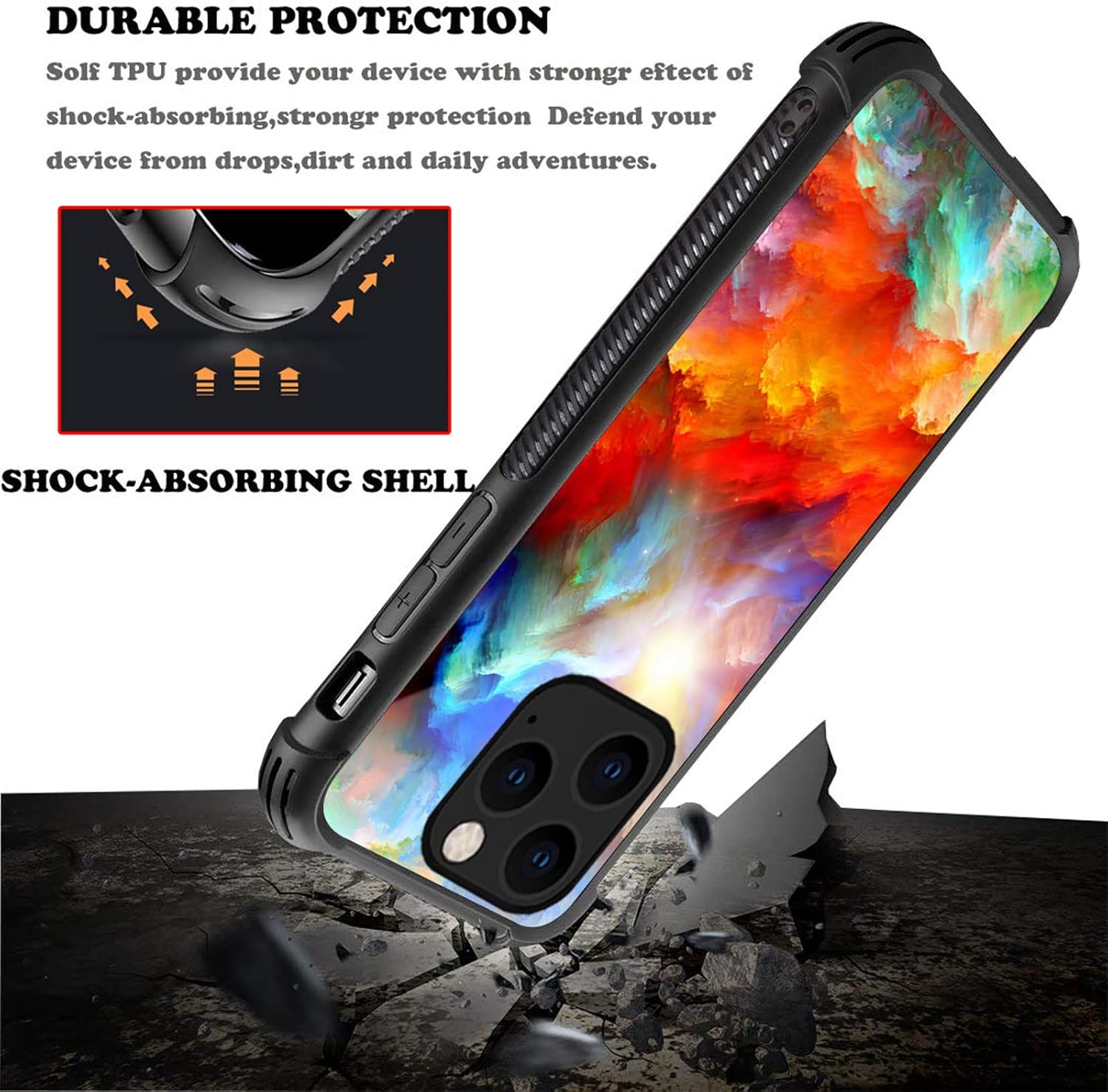 CARLOCA Funda compatible con iPhone 14, diseño gráfico de identidad colorida de nubes irreales, a prueba de golpes, antiarañazos, para iPhone 14
