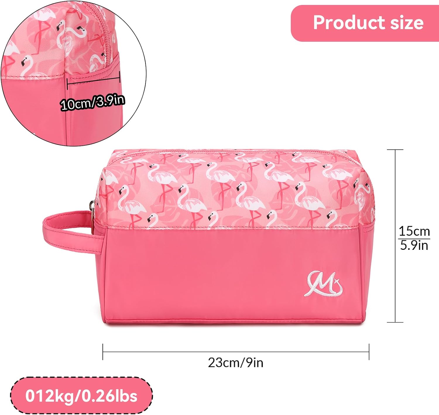 Ryushoyo Juego de 2 piezas de artículos de tocador de viaje impermeable maquillaje electrónico lápiz organizador bolsa con asa, Rosado Flamingo, Moda