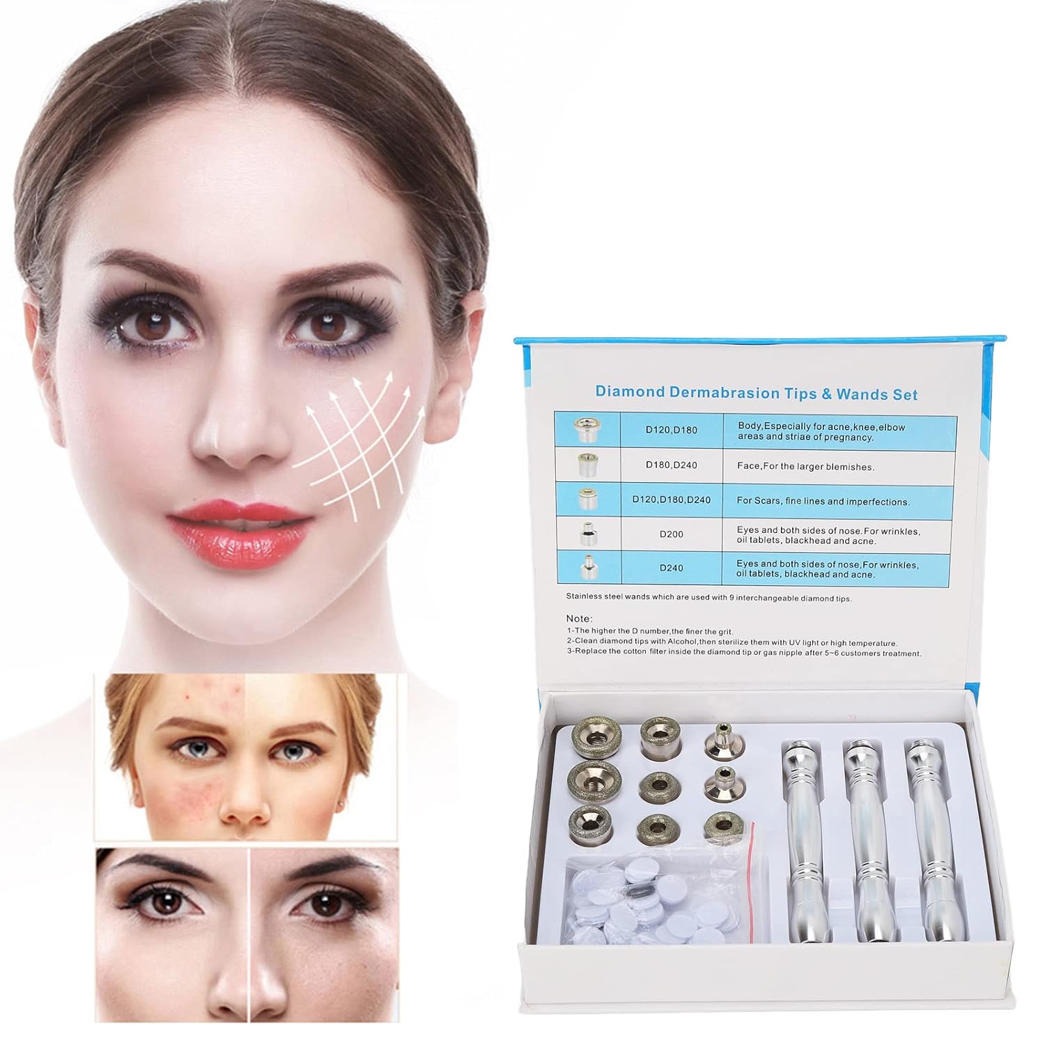 12pcs Set Microdermabras Dermobrasion, Consejos de Reemplazo Varitas Rejuvenecimiento de la Piel Belleza Máquina Accesorios de Reemplazo