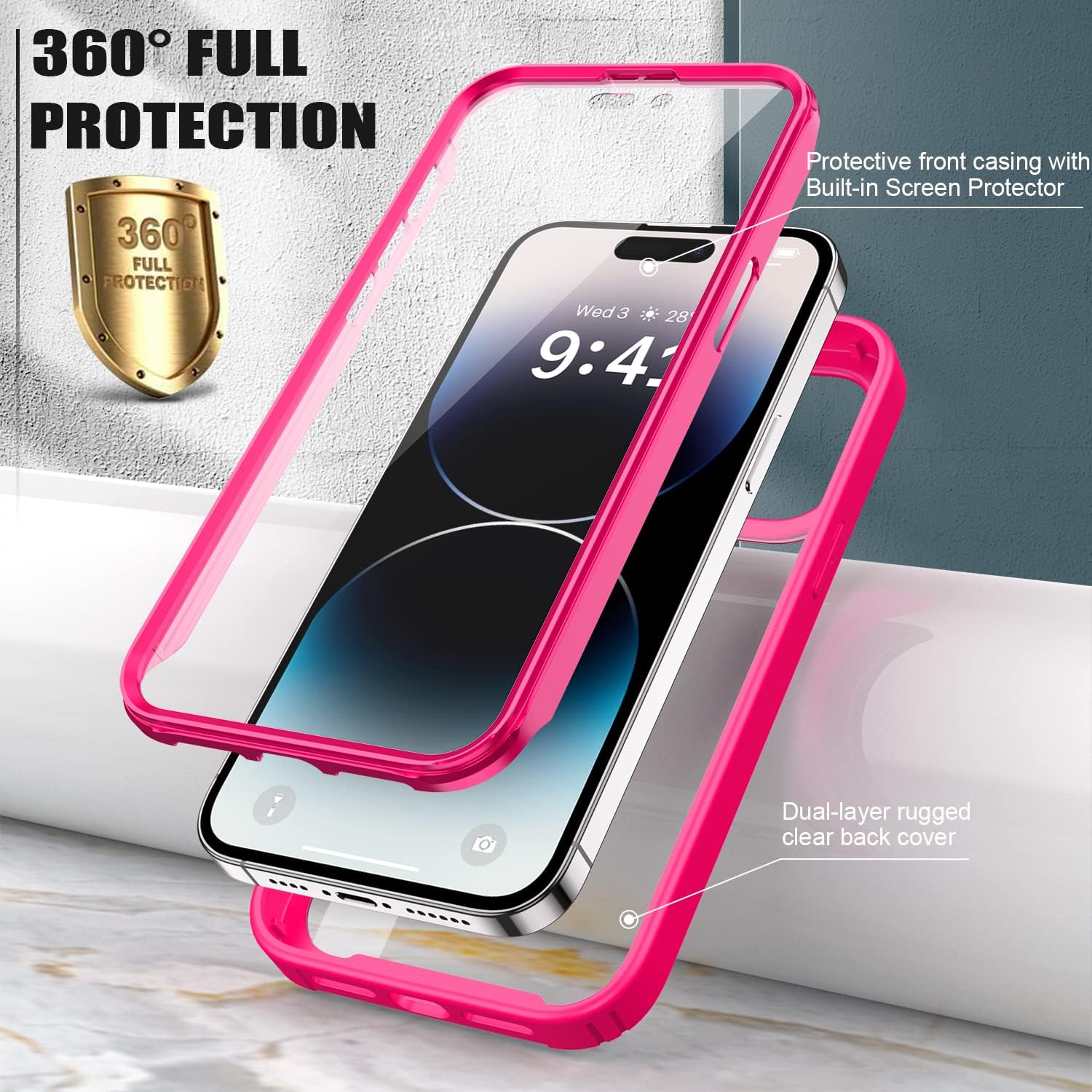 Goodon Funda para iPhone 14 Pro con protector de pantalla y protector de lente de cámara, probada contra caídas militares desde 6 pies, funda