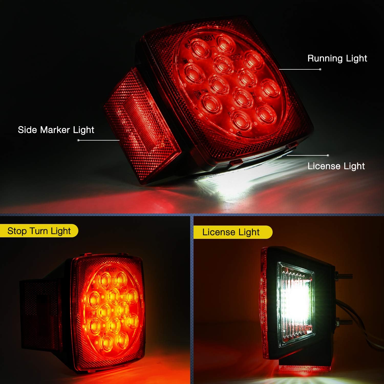 Nilight 2 luces LED cuadradas para remolque de perfil bajo sumergibles IP68 Luces direccionales y de freno traseras, laterales o para la placa de