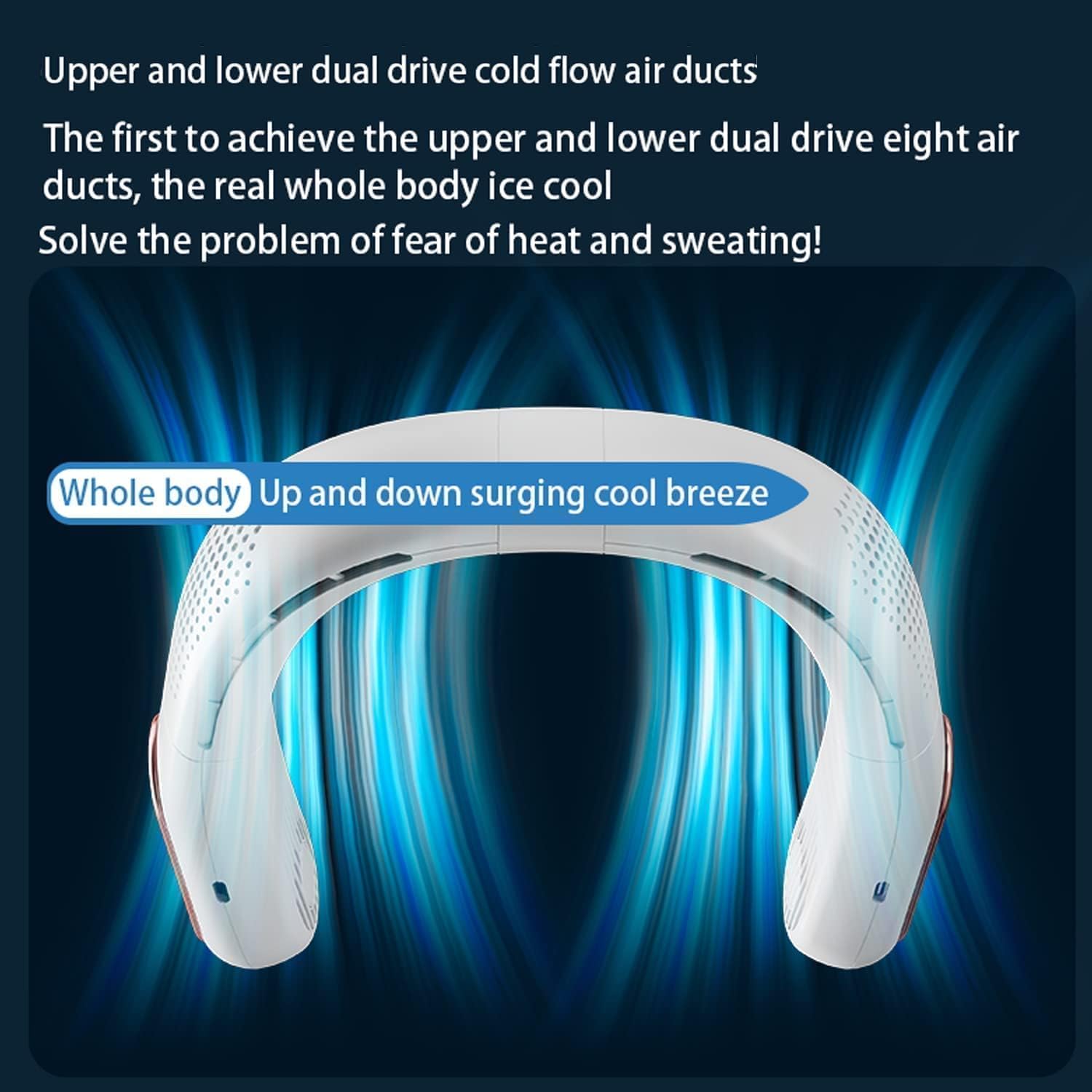 Ventilador de cuello portátil sin aspas, recargable, 5000 mAh, aire acondicionado de cuello de 3 velocidades, ventiladores personales con 4 motores