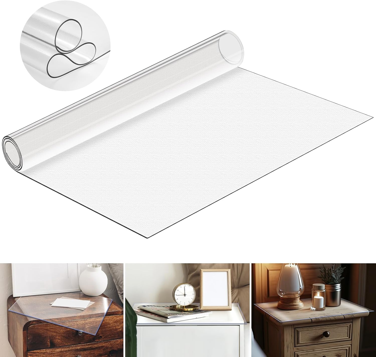 Fundas para mesita de noche de 15.8 x 23.6 pulgadas, 0.059 in de grosor, plástico de PVC, transparente, protector de mesa transparente, café,
