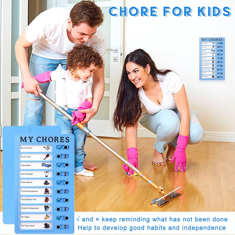2 piezas de notas de tabla de tareas portátiles para varios niños, tabla deslizante My Chores Slider List Tableros de plan con 10 tarjetas
