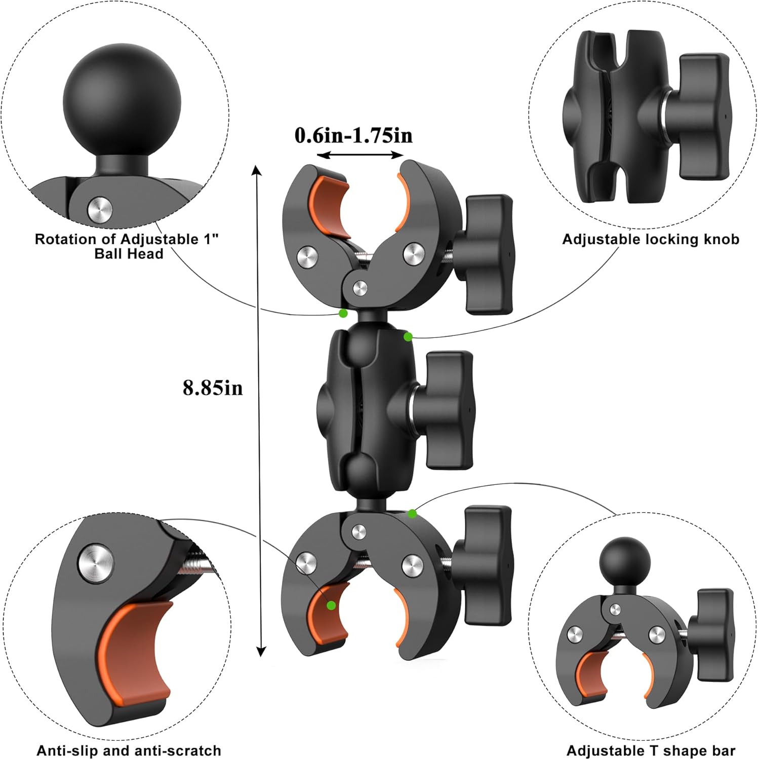 Soporte de manillar de motocicleta para Insta360, soporte de doble abrazadera con palo selfie de 46.5 in para Insta360 X3 X2 X ONE RS R, perfecto