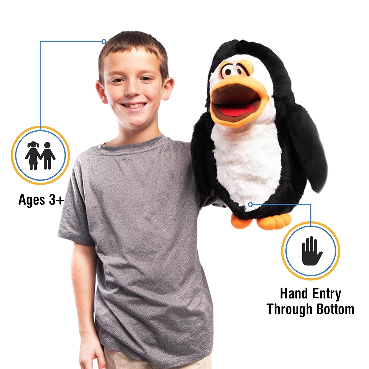 Pingüino tonto de 17″, marioneta de mano animal